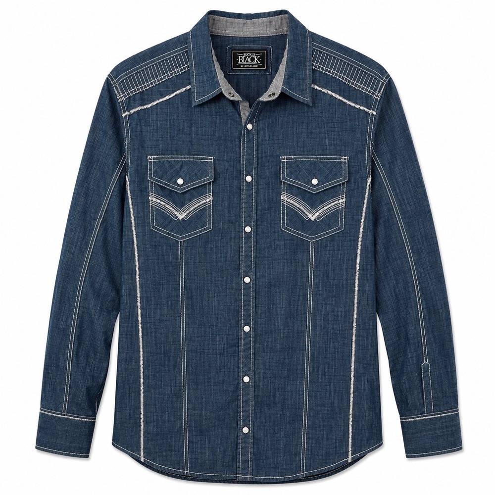 BKE Buckle Black Denim Western Snap Shirt Men's XL Standard Fit